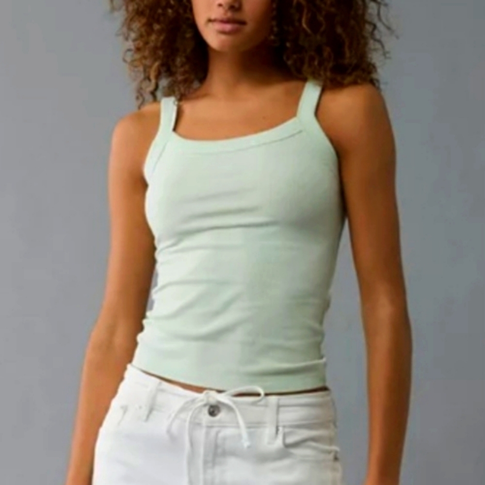 AE XL Juniors Mint Green Ribbed Tank Top